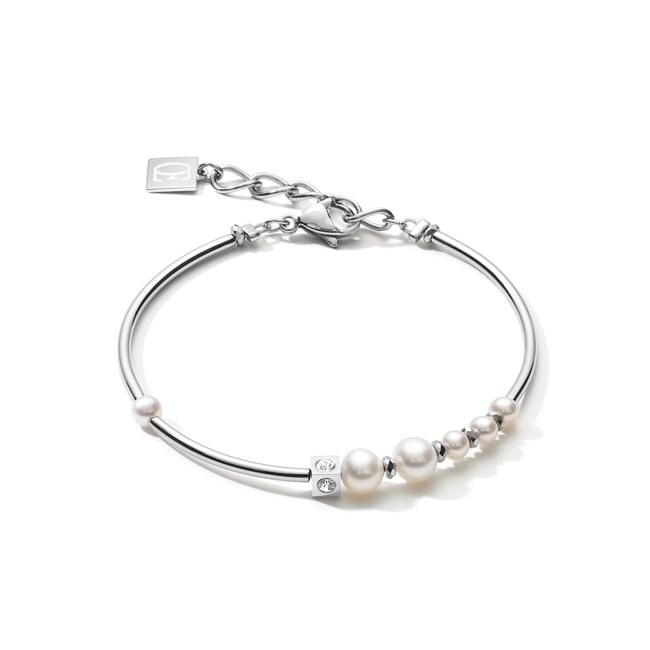 Coeur de Lion Bracelet Asymétrie Perles d'Eau Douce & Acier Inoxydable Blanc-Argenté - 1102/30-1417