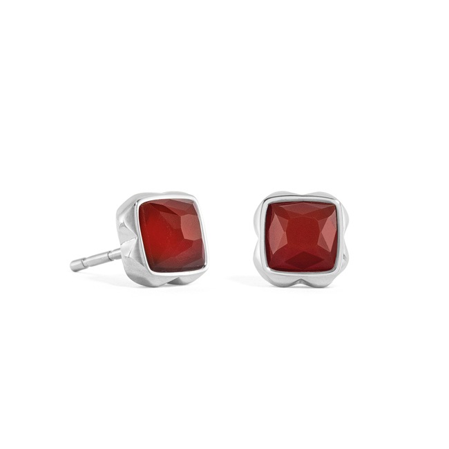 Coeur de Lion Birthstone Janvier Boucles d'Oreille Agate Rouge Argent - 1300/21-0300