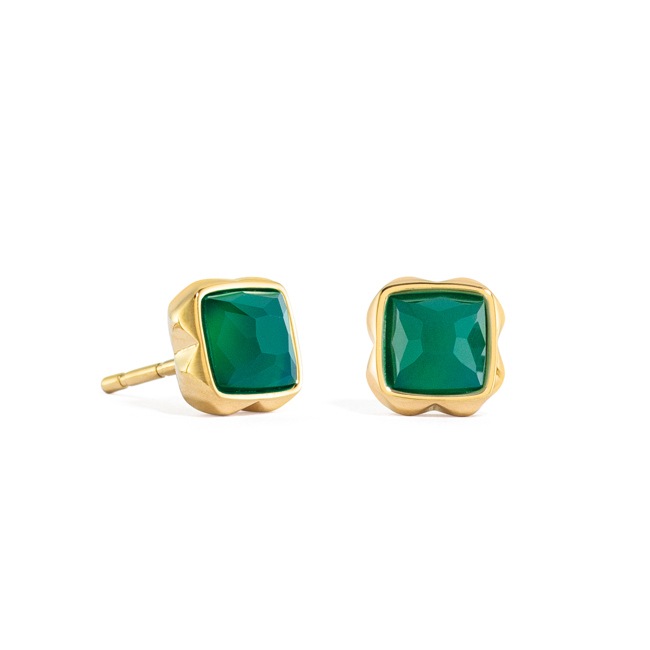 Coeur de Lion Birthstone Mai Ohrringe Grüner Achat Gold - 1301/21-0500