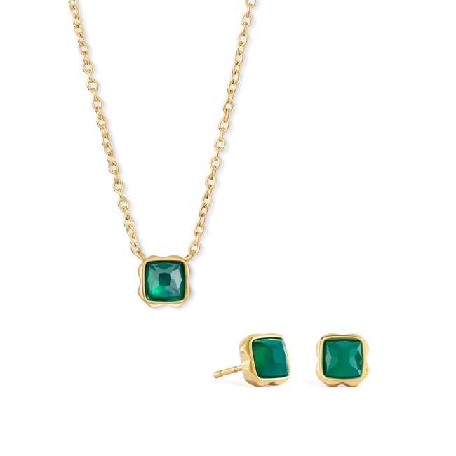 Coeur de Lion Birthstone Mai Set Grüner Achat Gold - 1301/54-0500