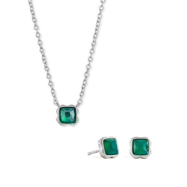 Coeur de Lion Birthstone Mai Parure Agate Verte Argent - 1300/54-0500