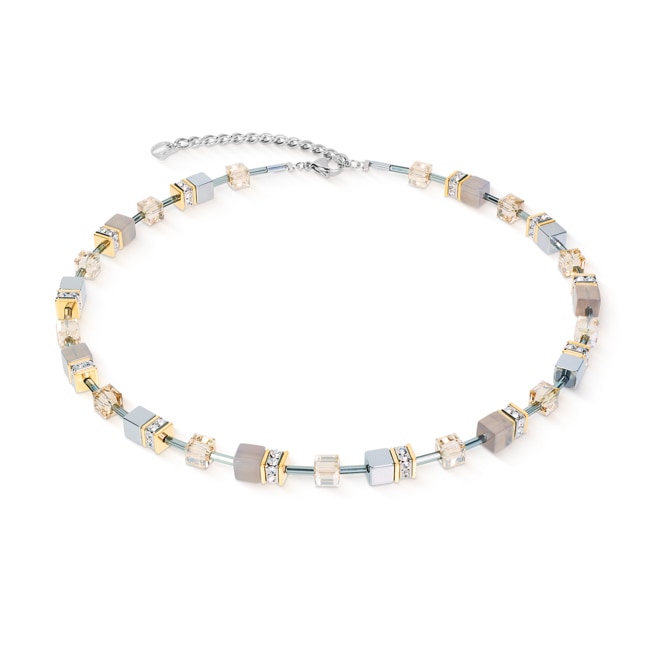 Coeur de Lion Geocube® Necklace Agate & Hematite Grey-Gold - 4017/10-1216