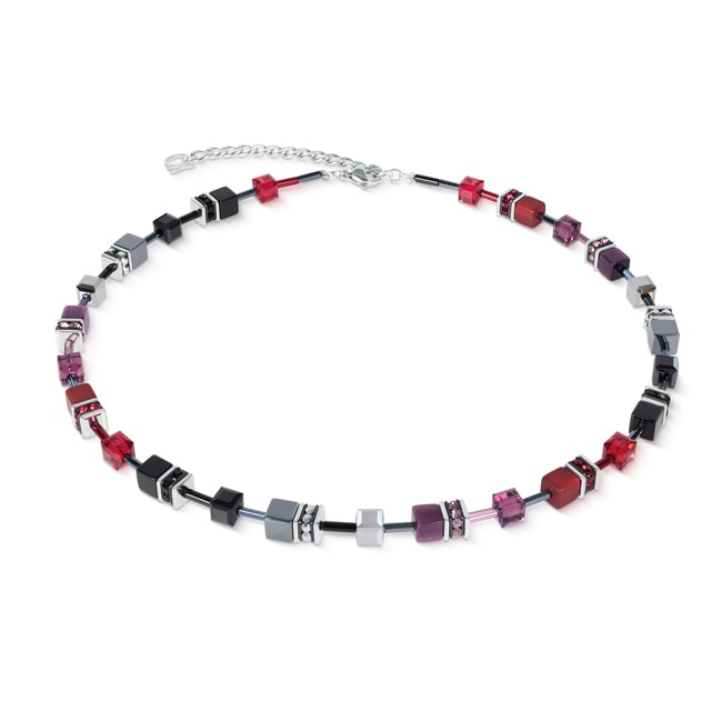 Coeur de Lion Geocube® Iconic Necklace Ruby Noir Silver - 2838/10-0313