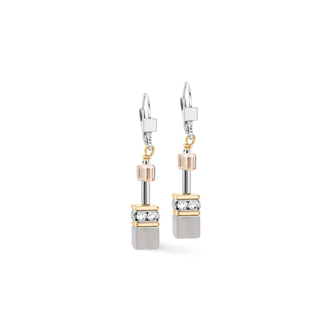 Coeur de Lion Geocube® Drop Earrings Agate & Hematite Grey-Gold - 4017/20-1216