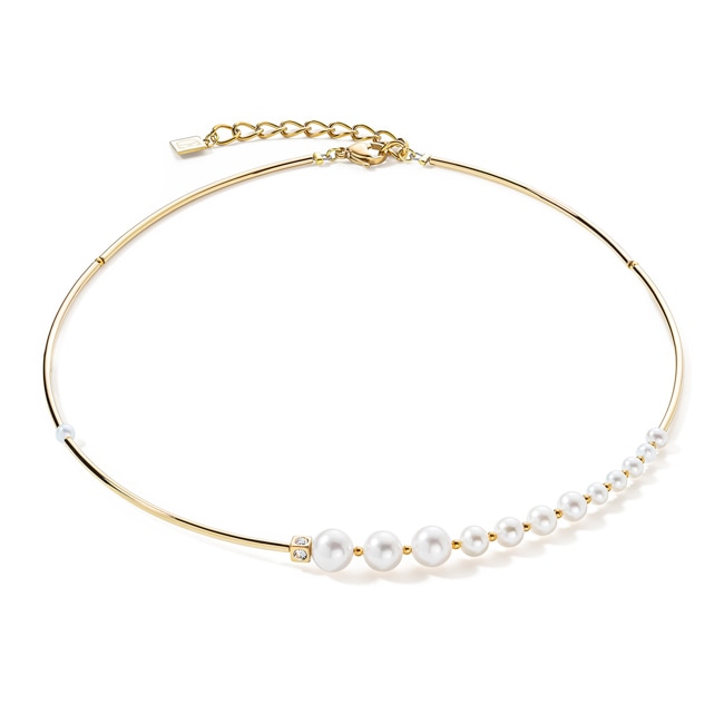 Coeur de Lion Collier Asymétrie Perles d'Eau Douce & Acier Inoxydable Blanc-Or - 1102/10-1416