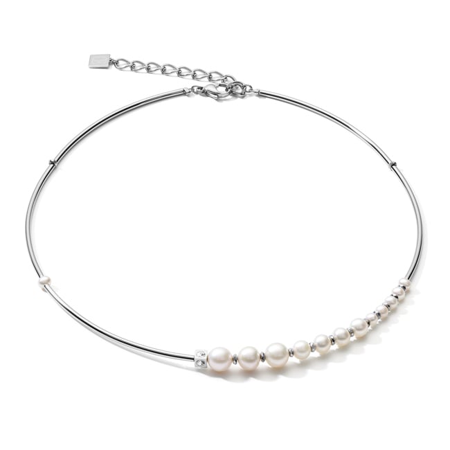 Coeur de Lion Collier Asymétrie Perles d'Eau Douce & Acier Inoxydable Blanc-Argenté - 1102/10-1417