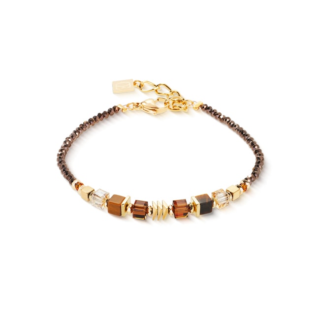 Coeur de Lion Wave Cube Flow Armband Gold-Braun - 3044/30-1116