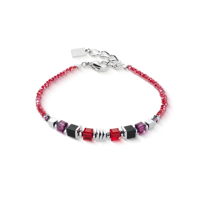 Coeur de Lion Wave Cube Flow Armband Silber-Rot - 3044/30-0317