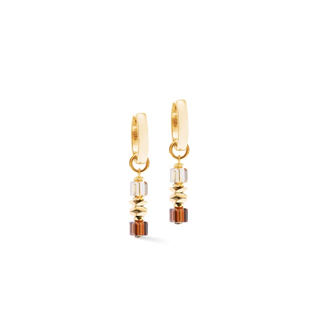 Coeur de Lion Wave Cube Flow Hoop Earrings Gold-Brown - 3044/21-1116