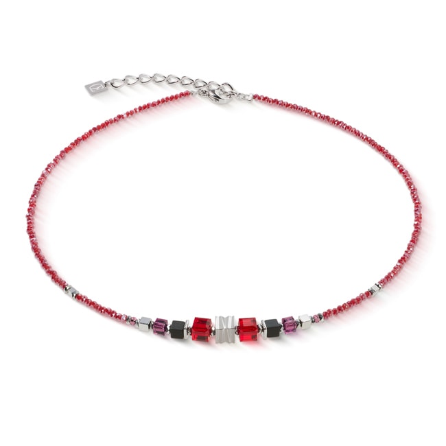 Coeur de Lion Wave Cube Flow Halskette Silber-Rot - 3044/10-0317