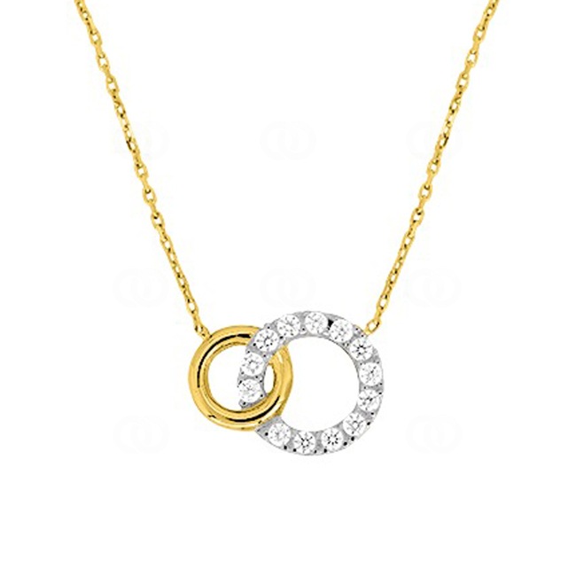 Necklace 375/9 K Yellow Gold two-tone Circles with Cubic Zirconia - 393056.Z3-42