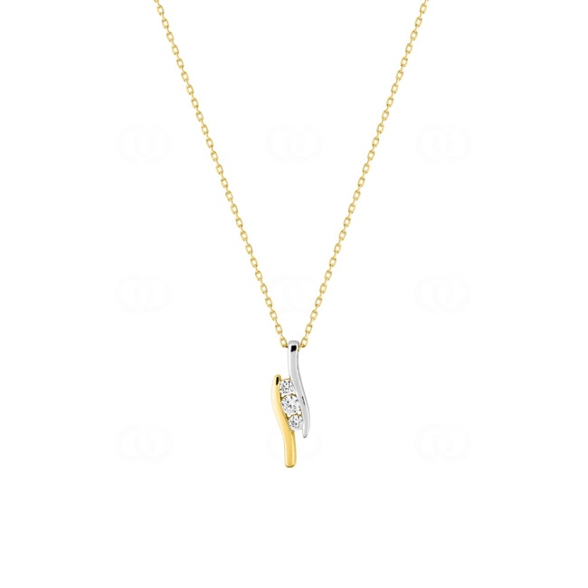 Collier or jaune 375/9 ct bicolore avec zircones trilogie - 39006.Z3-42