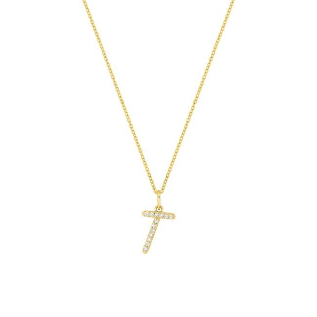 Collier 375/9 K Gelbgold Buchstabe T mit Lab Grown Diamanten 0.08 ct - 9KLGD01TY
