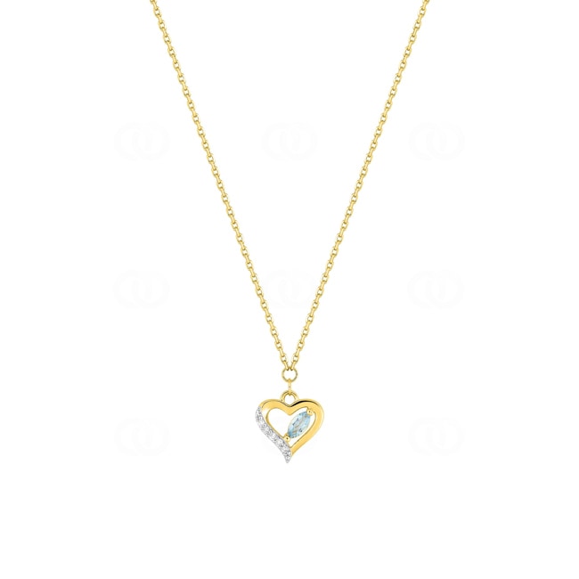 Collier or jaune 375/9 ct Cœur avec topaze bleue & zircones - 397531.T3
