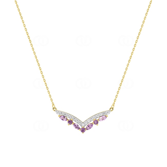 Collier or jaune 375/9 ct avec améthystes & zircones - 397611.A3