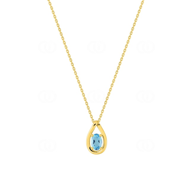 Collier or jaune 375/9 ct avec topaze bleue ovale - 397570.T0