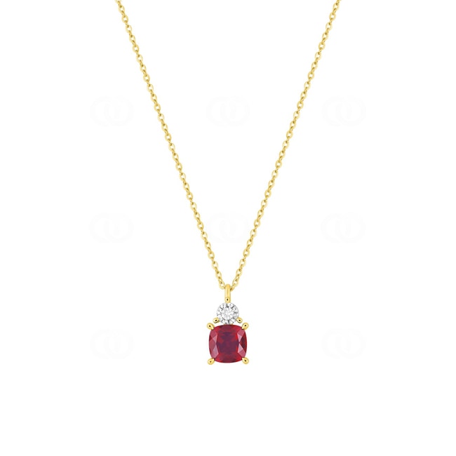 Necklace 375/9 K Yellow Gold with Lab Grown Ruby & Diamonds 0.15 ct - 9KLGR321Y