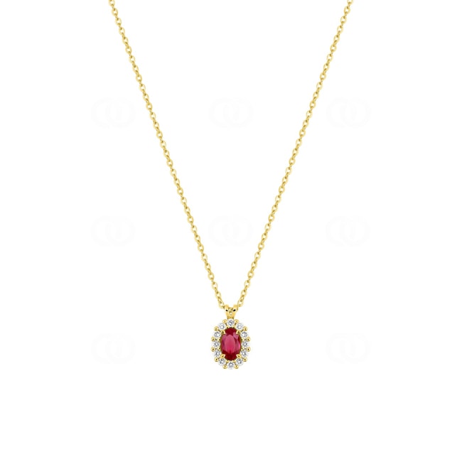 Necklace 375/9 K Yellow Gold with Lab Grown Ruby & Diamonds 0.16 ct - 9KLGR227Y