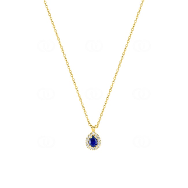 Collier 375/9 K Gelbgold mit Lab Grown Saphir & Diamanten 0.07 ct - 9KLGS224Y