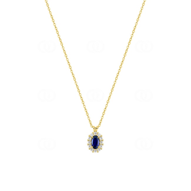 Necklace 375/9 K Yellow Gold with Lab Grown Sapphire & Diamonds 0.16 ct - 9KLGS227Y