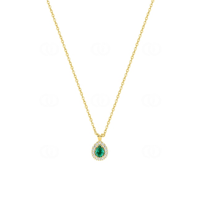 Collier 375/9 K Gelbgold mit Lab Grown Smaragd & Diamanten 0.07 ct - 9KLGE224Y