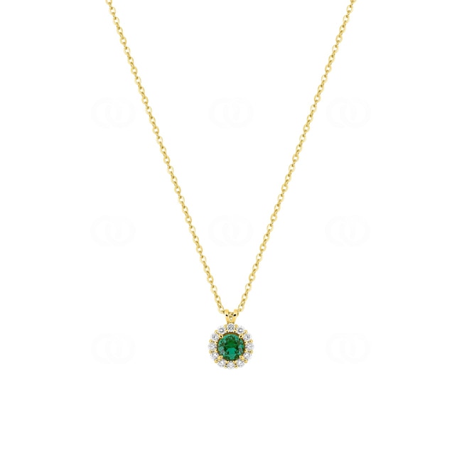 Collier 375/9 K Gelbgold mit Lab Grown Smaragd & Diamanten 0.13 ct - 9KLGE231Y