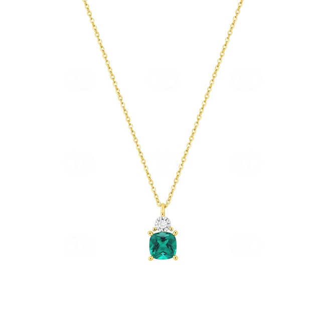 Necklace 375/9 K Yellow Gold with Lab Grown Emerald & Diamonds 0.15 ct - 9KLGE321Y