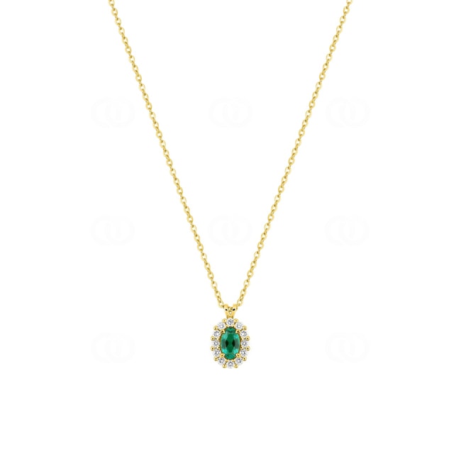 Necklace 375/9 K Yellow Gold with Lab Grown Emerald & Diamonds 0.16 ct - 9KLGE227Y