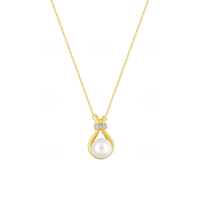 Collier 375/9 K Gelbgold mit Süsswasserzuchtperle und Zirkonia - 397043.P3