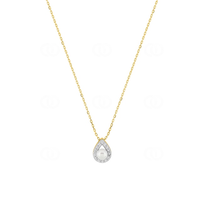 Necklace 375/9 K Yellow Gold with Freshwater Pearl & Cubic Zirconia - 397385.P3
