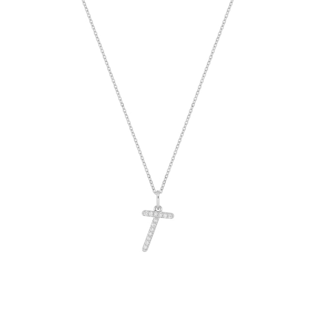 Collier 375/9 K Weissgold Buchstabe T mit Lab Grown Diamanten 0.08 ct - 9KLGD01TW