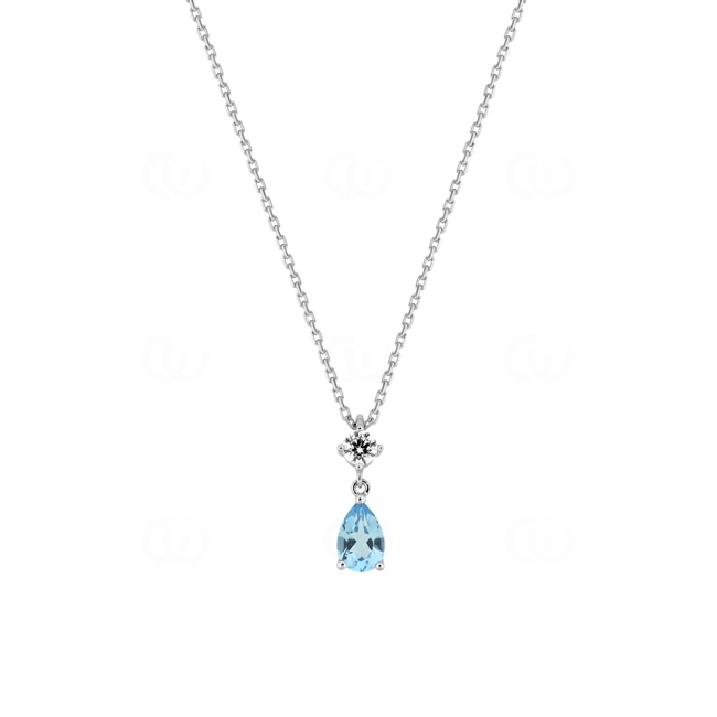 Collier 375/9 K Weissgold mit Blautopas & Zirkonia - 397339.T1