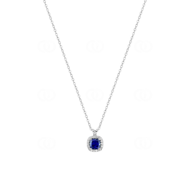 Collier 375/9 K Weissgold mit Lab Grown Saphir & Diamanten 0.05 ct - 9KLGS229W