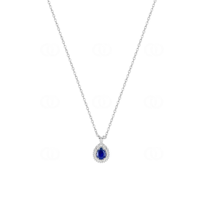 Collier 375/9 K Weissgold mit Lab Grown Saphir & Diamanten 0.07 ct - 9KLGS224W