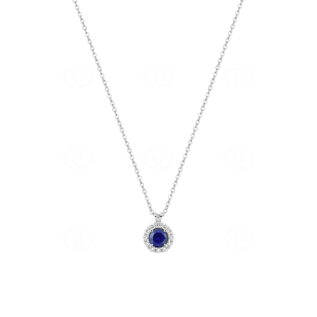 Necklace 375/9 K White Gold with Lab Grown Sapphire & Diamonds 0.13 ct - 9KLGS231W