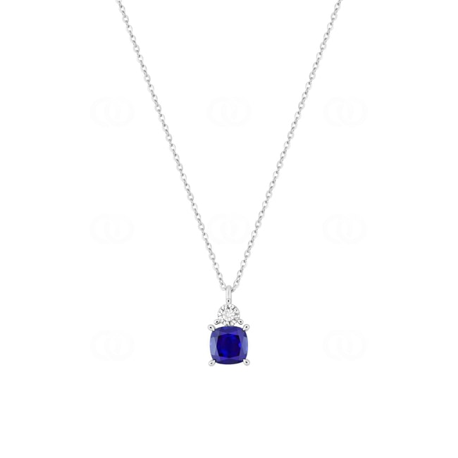 Collier or gris 375/9 ct avec saphir et diamants de laboratoire 0.15 ct - 9KLGS321W