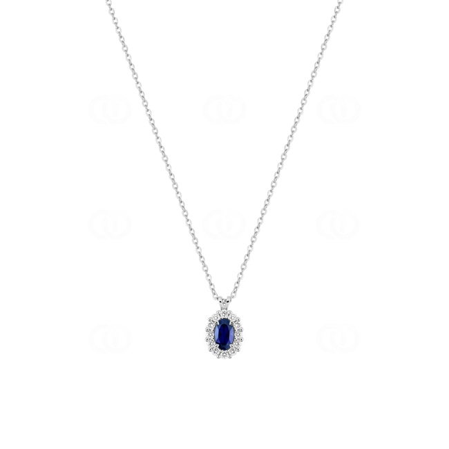 Necklace 375/9 K White Gold with Lab Grown Sapphire & Diamonds 0.16 ct - 9KLGS227W