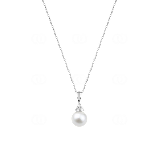 Necklace 375/9 K White Gold with Freshwater Pearl & Cubic Zirconia - 397108.P1