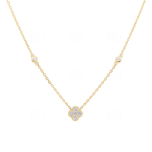 Necklace 750/18 K Yellow Gold Cloverleaf with Diamonds 0.21 ct H/si - KE-02504-GG