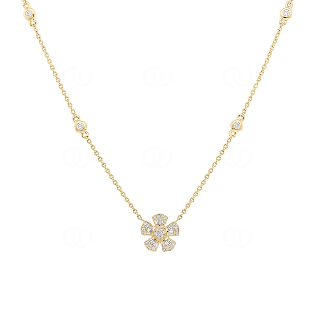 Collier 750/18 K Gelbgold Blume mit Diamanten 0.28 ct H/si - KE-02161-GG