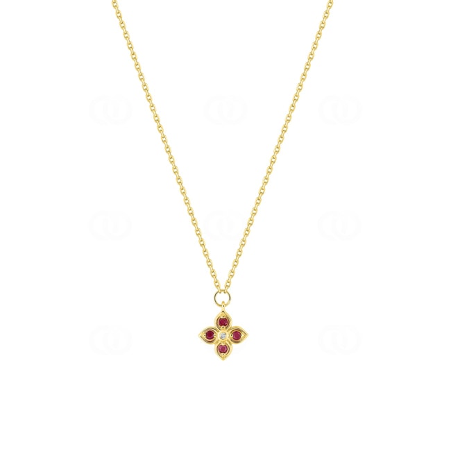 Collier or jaune 750/18 ct Fleur avec rubis & diamant 0.01 ct - 3.7403.R0