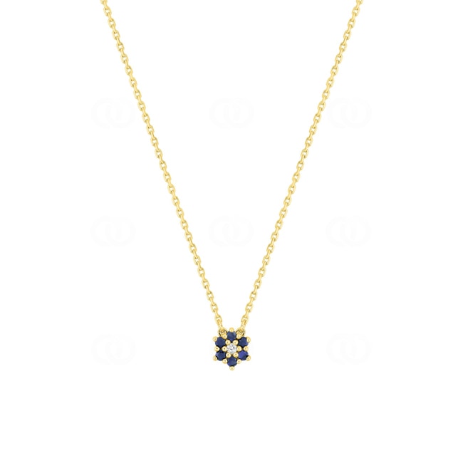 Collier 750/18 K Gelbgold Blume mit Saphiren & Diamant 0.01 ct - 3.7442.S0