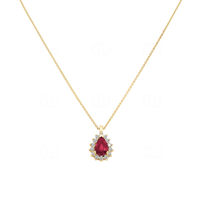 Necklace 750/18 K Yellow Gold, Diamonds 0.11 ct H/si and Ruby - AN-095373-RUB-GG