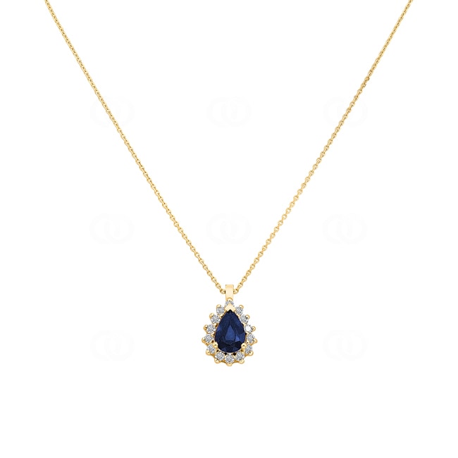 Collier 750/18 K Gelbgold, Diamanten 0.11 ct H/si & Saphir Collier 750/18 K Gelbgold, Diamanten 0.11 ct H/si & Saphir - AN-095373-SAF-GG