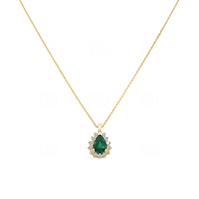 Collier 750/18 K Gelbgold, Diamanten 0.11 ct H/si & Smaragd Collier 750/18 K Gelbgold, Diamanten 0.11 ct H/si & Smaragd - AN-095373-SMA-GG