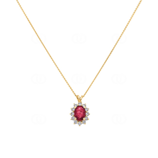 Necklace 750/18 K Yellow Gold, Diamonds 0.28 ct H/si and Ruby 1.09 ct - AN-095813-RUB-GG