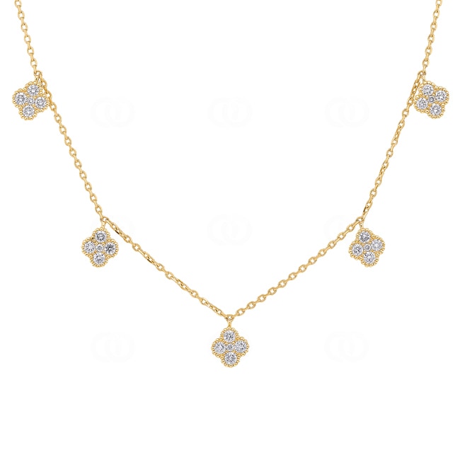 Necklace 750/18 K Yellow Gold Cloverleaves with Diamonds 0.83 ct H/si - KE-00597-GG