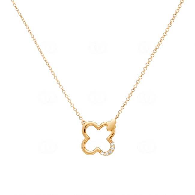 Collier or jaune 750/18 ct Trèfle avec diamants 0.02 ct - KE-73616-GG