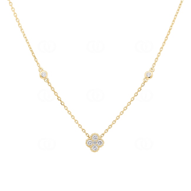 Necklace 750/18 K Yellow Gold Cloverleaf with Diamonds 0.21 ct H/si - KE-02504-GG