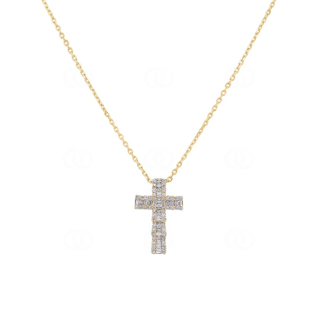 Collier or jaune 750/18 ct Croix avec diamants 0.32 ct H/si - KE-00988-GG